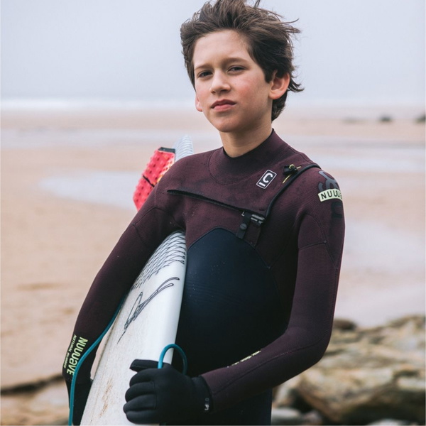 2025 C-Skins Junior NuWave Session 5/4mm Chest Zip Wetsuit C-NSE54JCZ - Bluestone / Rust x / Cool Green
